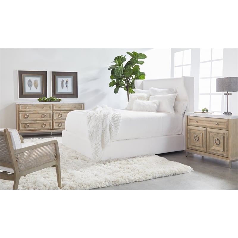 Maklaine Modern Transitional Wood Media Chest in Natural Gray
