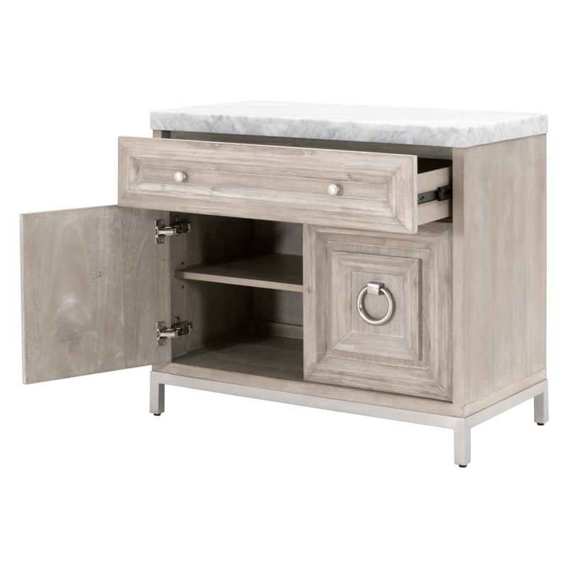 Maklaine Modern Transitional Wood Media Chest in Natural Gray