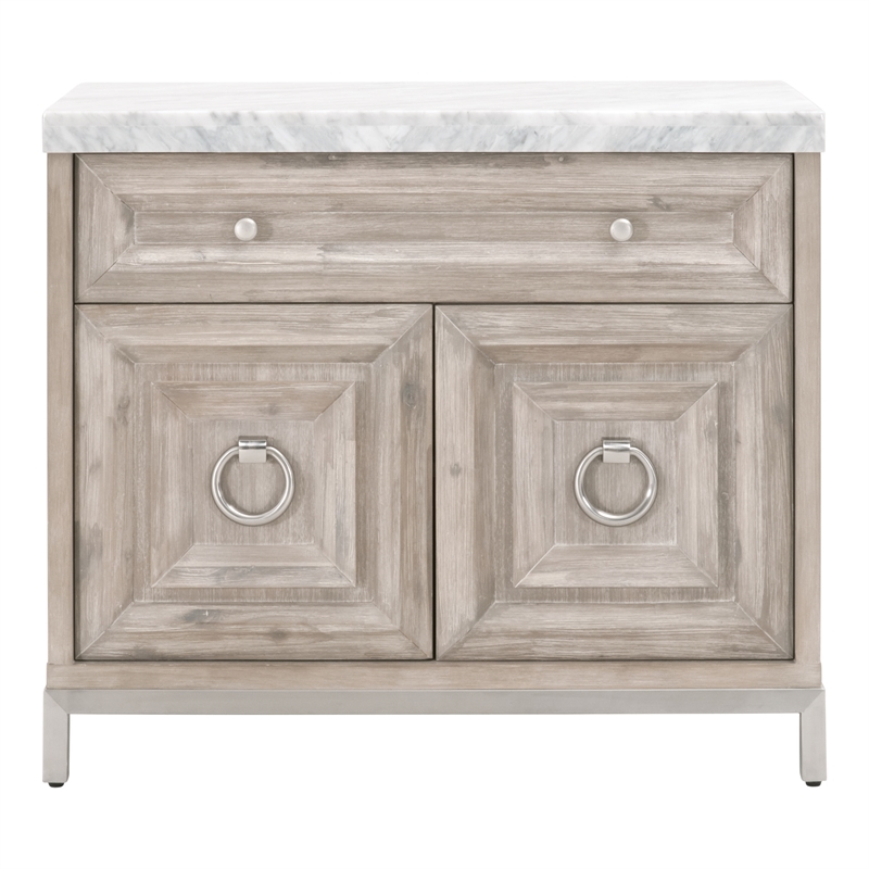 Maklaine Modern Transitional Wood Media Chest in Natural Gray