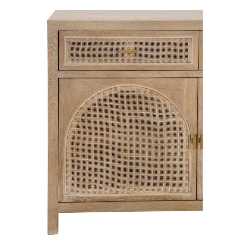 Maklaine Transitional Antique Cane Wood Media Sideboard in Gray