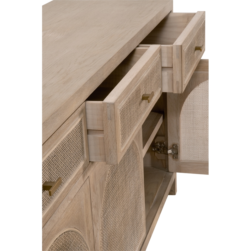 Maklaine Transitional Antique Cane Wood Media Sideboard in Gray
