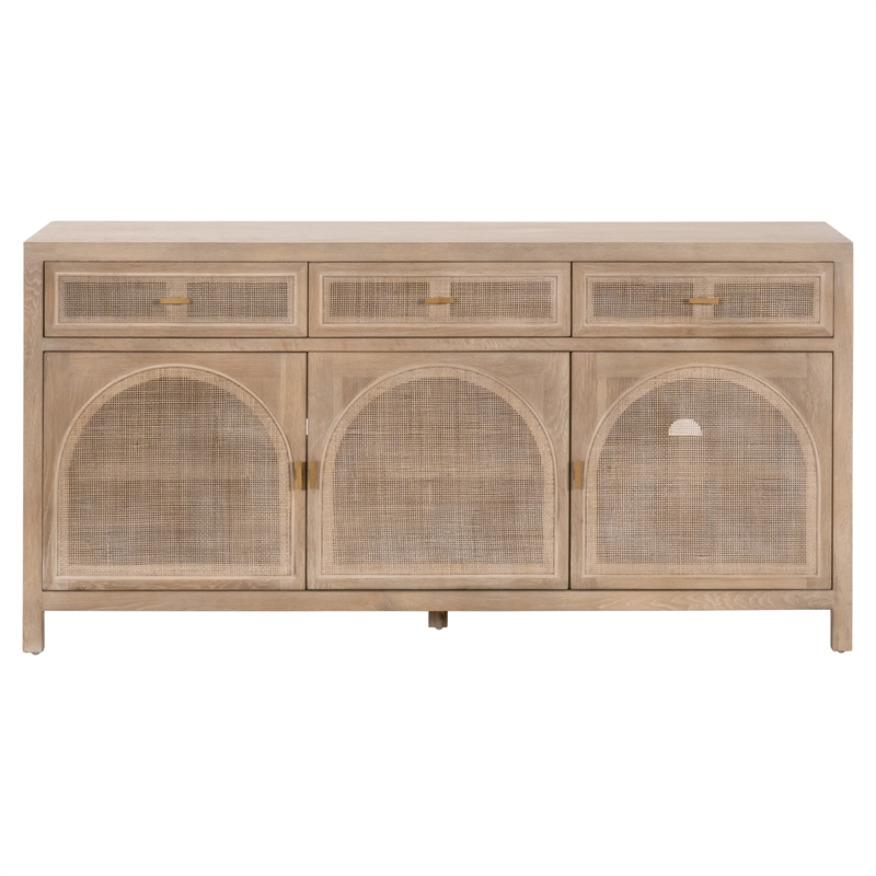 Maklaine Transitional Antique Cane Wood Media Sideboard in Gray