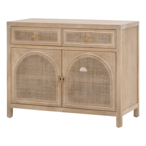 Maklaine Transitional Antique Cane Wood Media Cabinet in Smoke Gray