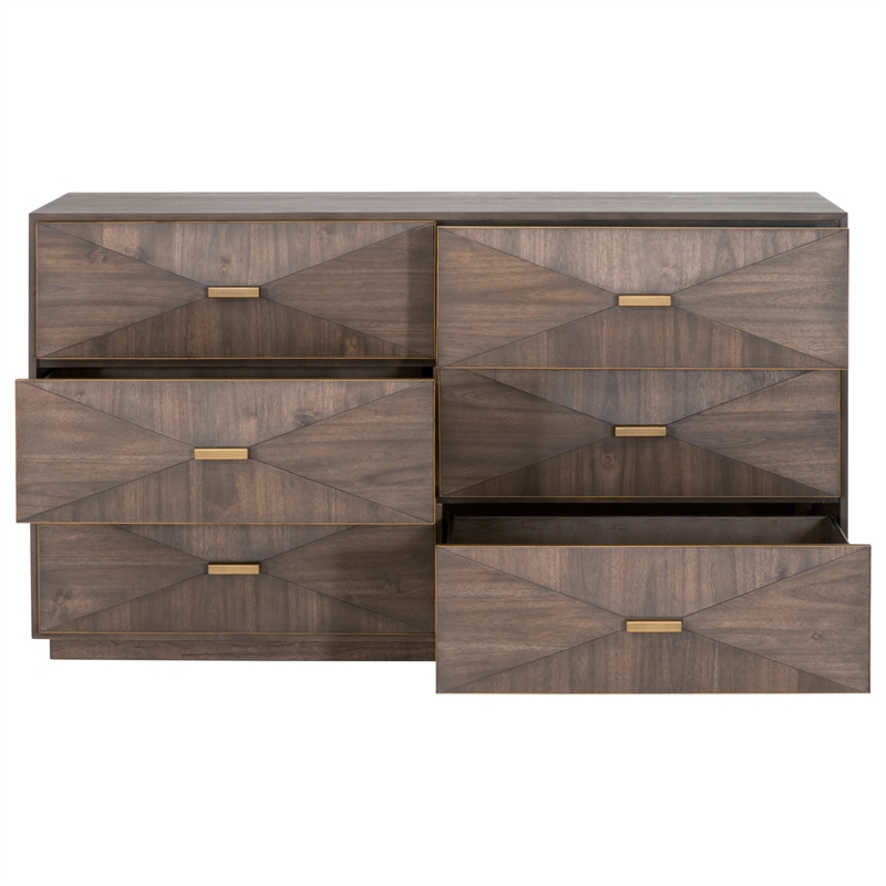 Maklaine Modern Transitional Wynn Wood 6-Drawer Dresser in Brown
