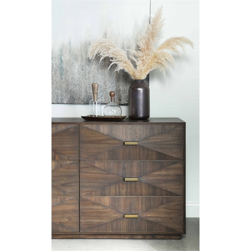Maklaine Modern Transitional Wynn Wood 6-Drawer Dresser in Brown