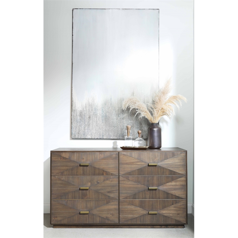 Maklaine Modern Transitional Wynn Wood 6-Drawer Dresser in Brown