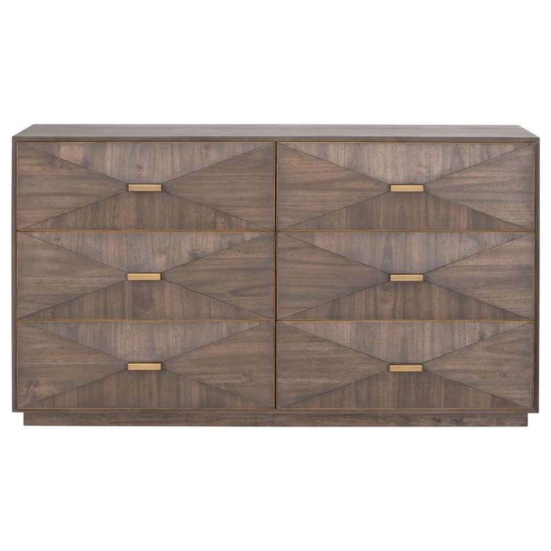 Maklaine Modern Transitional Wynn Wood 6-Drawer Dresser in Brown