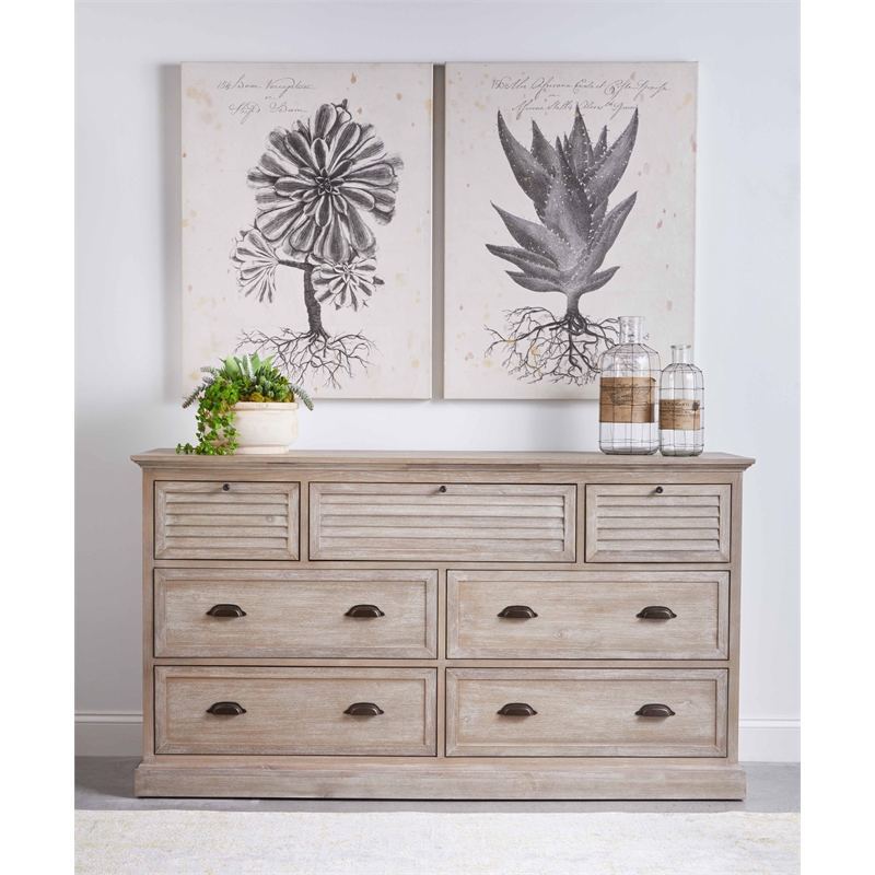 Maklaine Modern Transitional Wood 7-Drawer Media Dresser in Gray
