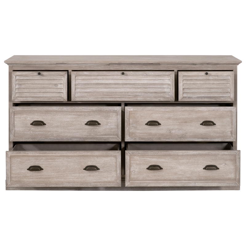 Maklaine Modern Transitional Wood 7-Drawer Media Dresser in Gray
