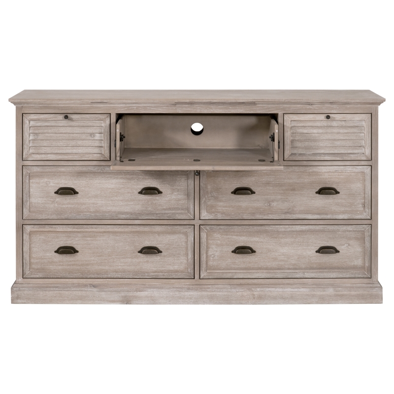 Maklaine Modern Transitional Wood 7-Drawer Media Dresser in Gray