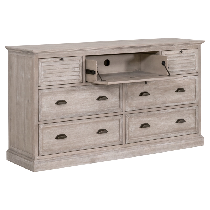 Maklaine Modern Transitional Wood 7-Drawer Media Dresser in Gray