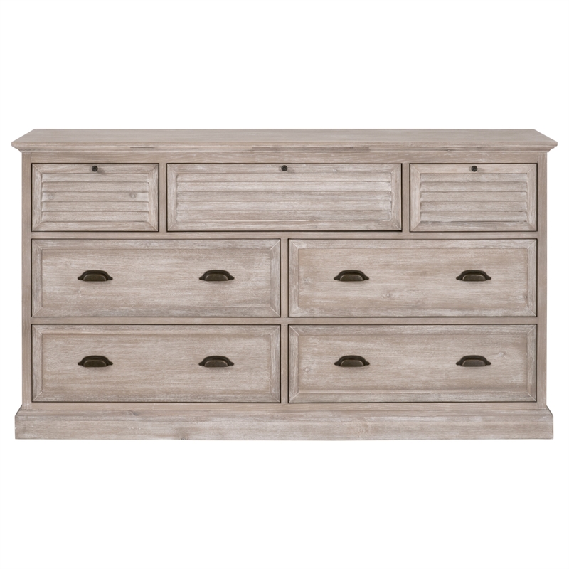Maklaine Modern Transitional Wood 7-Drawer Media Dresser in Gray