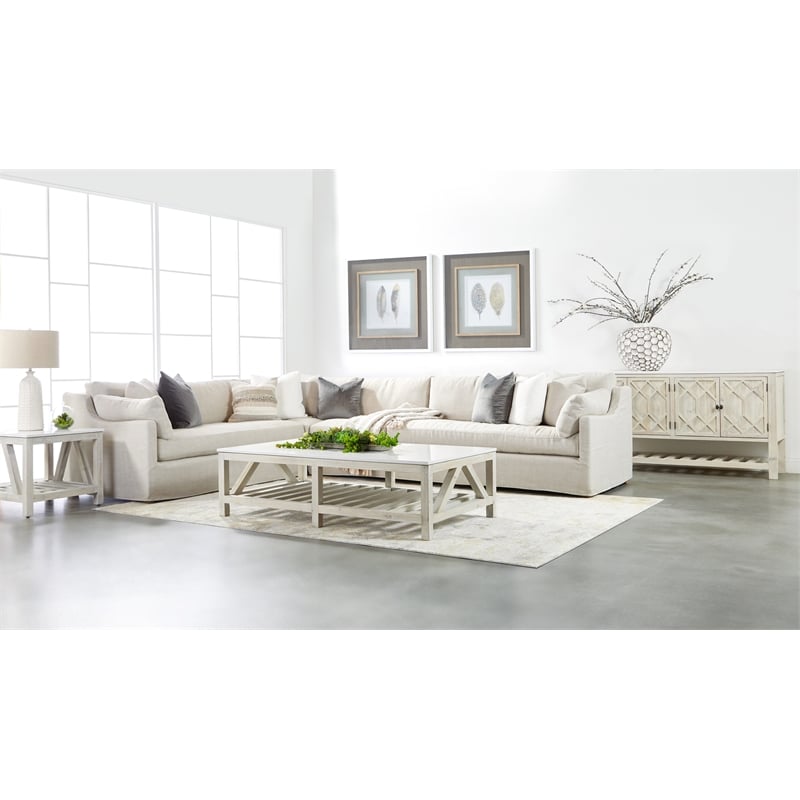 Maklaine Contemporary Transitional Fabric Right Arm Sofa in Beige