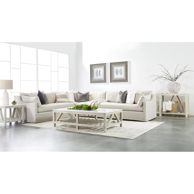 Maklaine Contemporary Transitional Fabric Right Arm Sofa in Beige