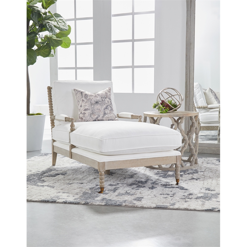 Maklaine Modern Transitional Fabric Chaise Lounge in White Finish