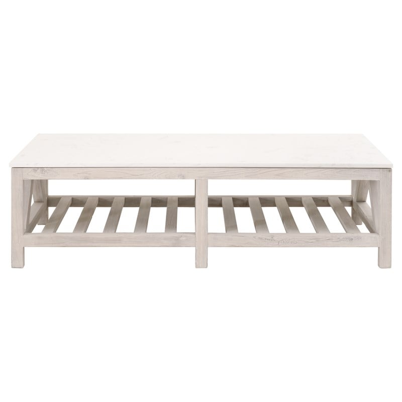 Maklaine Transitional Antique Spruce Wood Coffee Table in White Wash
