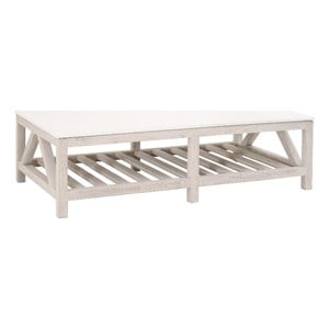 Maklaine Transitional Antique Spruce Wood Coffee Table in White Wash