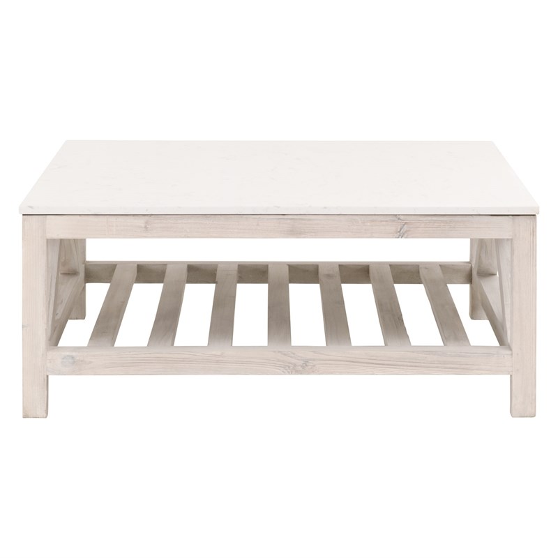 Maklaine Transitional Antique Spruce Wood Coffee Table in White