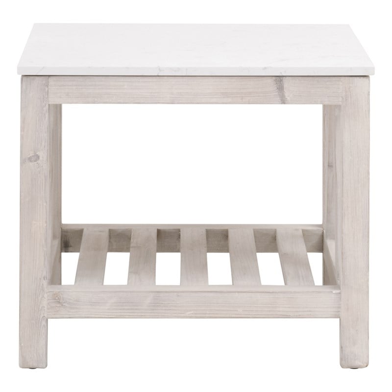 Maklaine Transitional Antique Spruce Wood End Table in White Wash