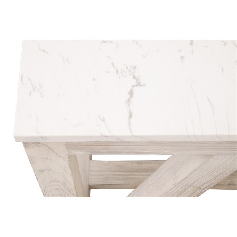 Maklaine Transitional Antique Spruce Wood End Table in White Wash