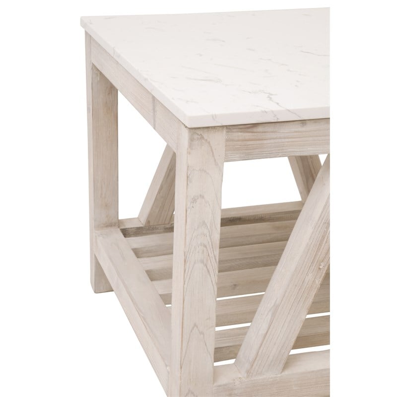 Maklaine Transitional Antique Spruce Wood End Table in White Wash