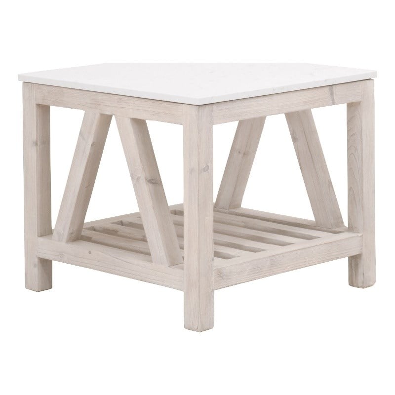 Maklaine Transitional Antique Spruce Wood End Table in White Wash