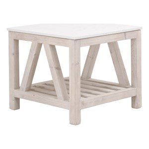 Maklaine Transitional Antique Spruce Wood End Table in White Wash