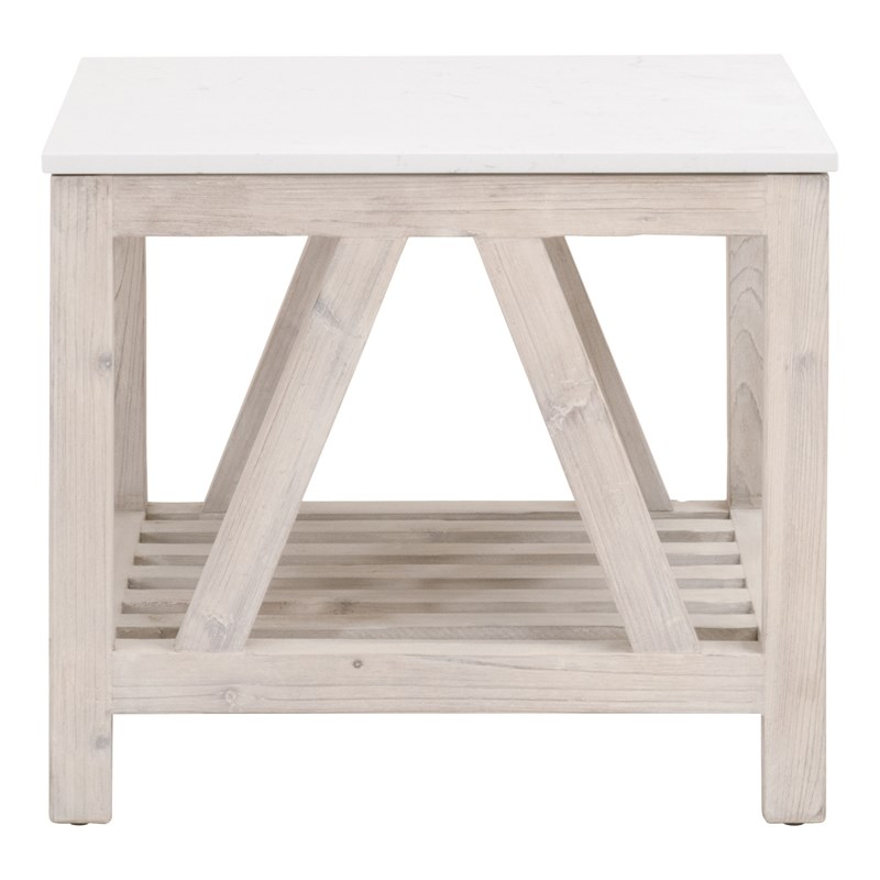 Maklaine Transitional Antique Spruce Wood End Table in White Wash