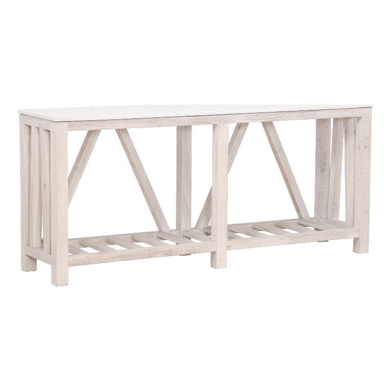 Maklaine Transitional Antique Spruce Wood Console Table in White
