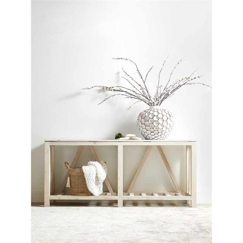 Maklaine Transitional Antique Spruce Wood Console Table in White
