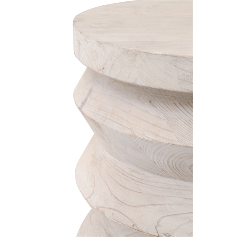 Maklaine Transitional Antique Pier Wood Accent Table in White Wash