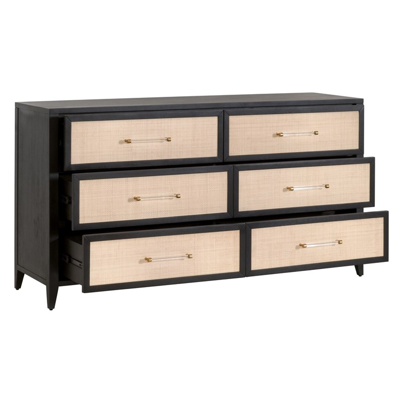 Maklaine Contemporary Transitional Wood Double Dresser in Black