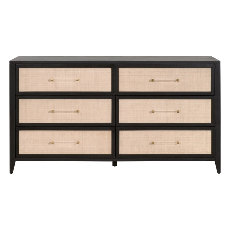 Maklaine Contemporary Transitional Wood Double Dresser in Black