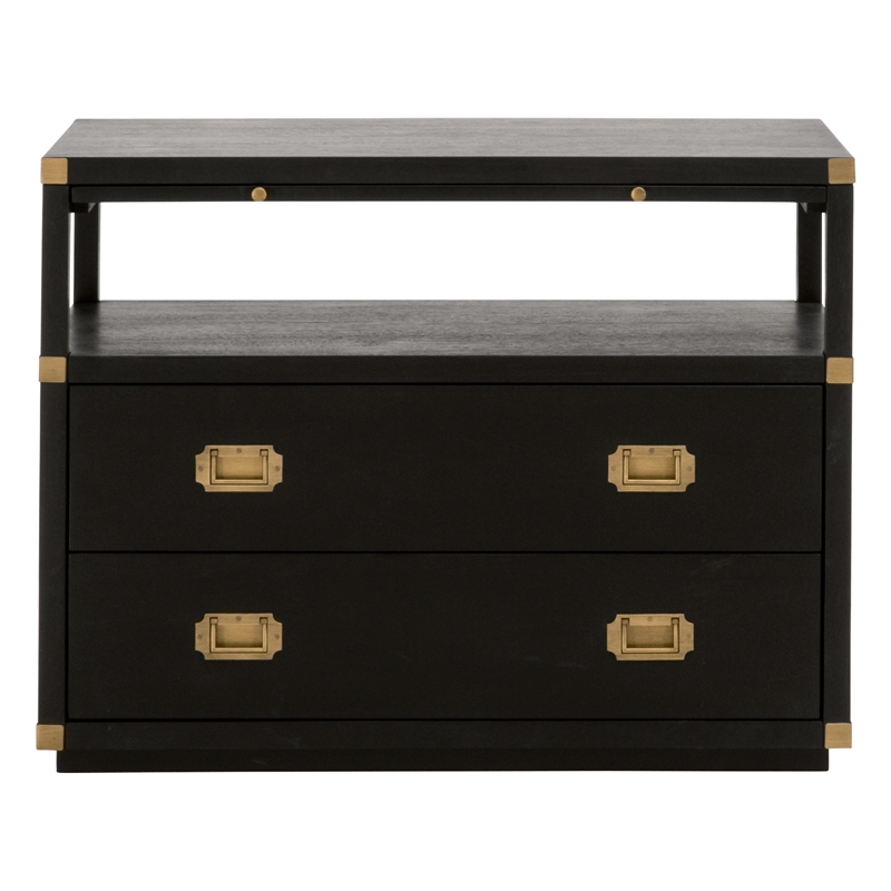 Maklaine Modern Transitional Wood 2-Drawer Nightstand in Black