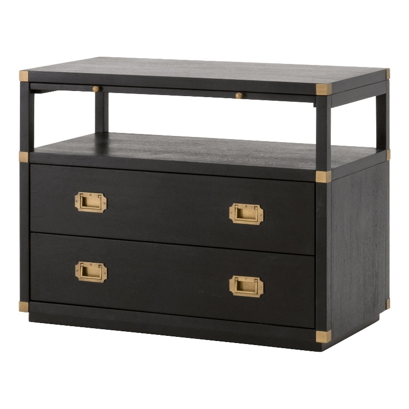 Maklaine Modern Transitional Wood 2-Drawer Nightstand in Black