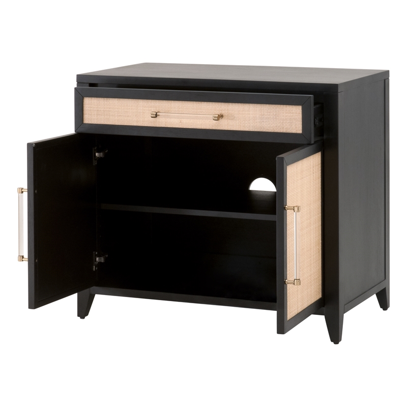 Maklaine Modern Transitional Wood Media Chest in Black/Natural
