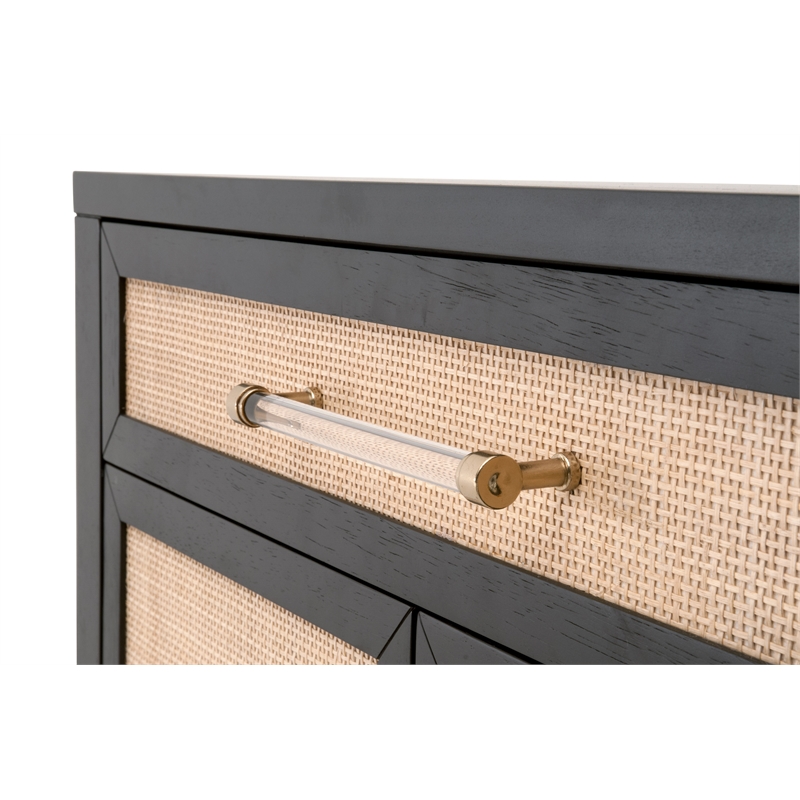 Maklaine Modern Transitional Wood Media Chest in Black/Natural
