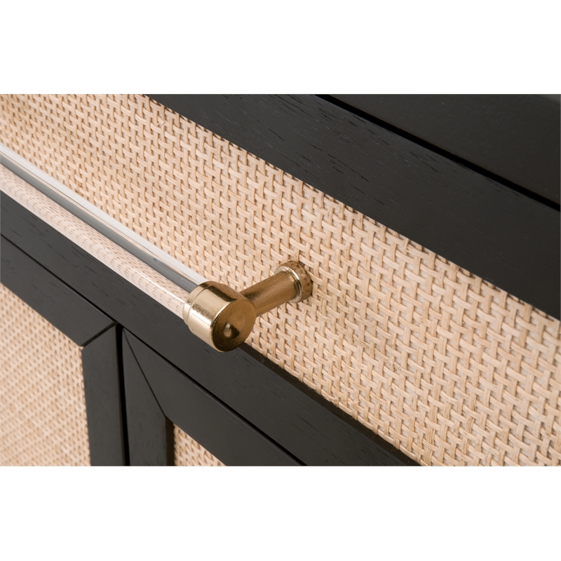 Maklaine Modern Transitional Wood Media Chest in Black/Natural