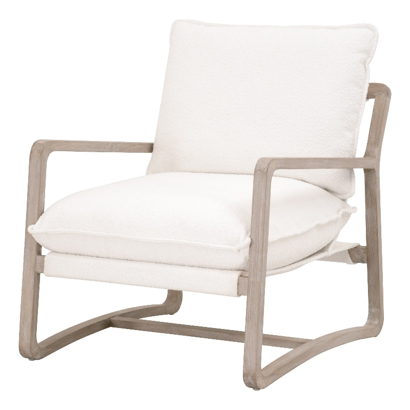 Maklaine Modern Transitional Fabric Club Chair in White/Gray