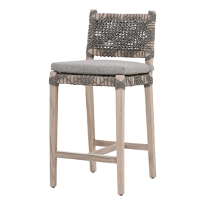 Maklaine Coastal Woven 28&quot Wood Outdoor Counter Stool in Gray