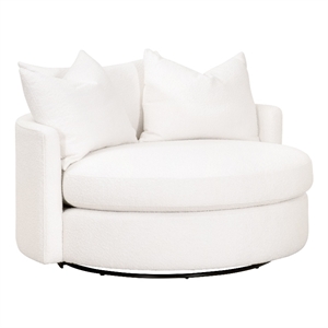 Maklaine Transitional Fabric Swivel Sofa Chair in Snow White