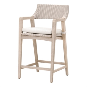 Maklaine Transitional 27.5&quot Wood Outdoor Counter Stool in Natural