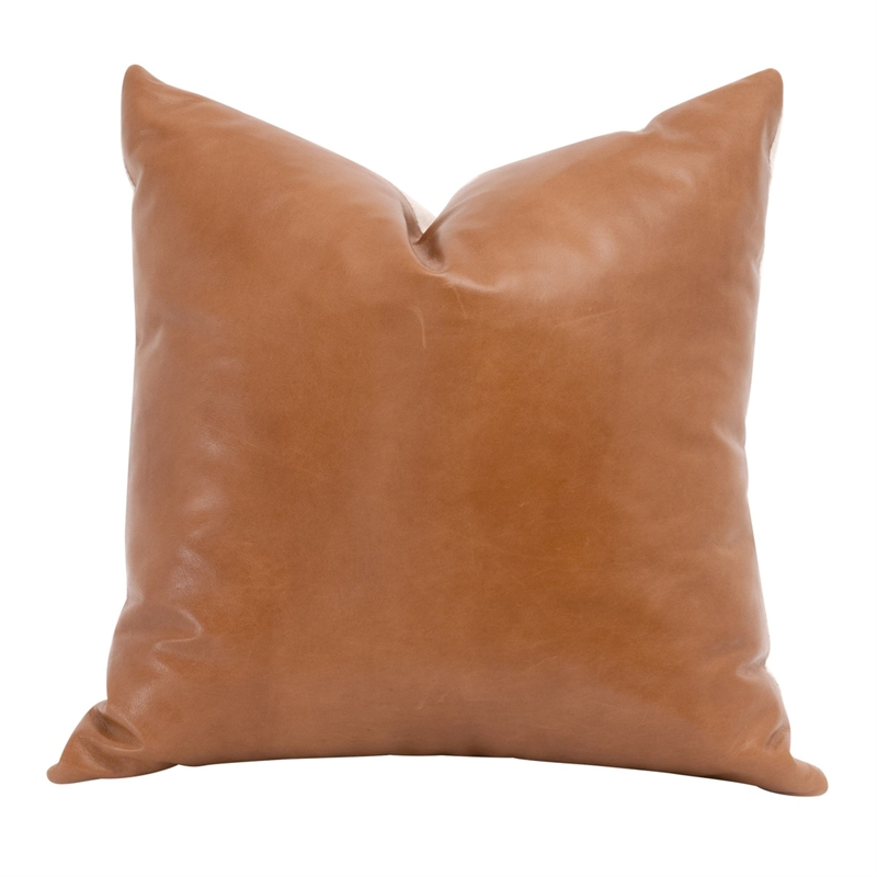 Maklaine Transitional 22x22 Leather Pillow in Brown (Set of 2)