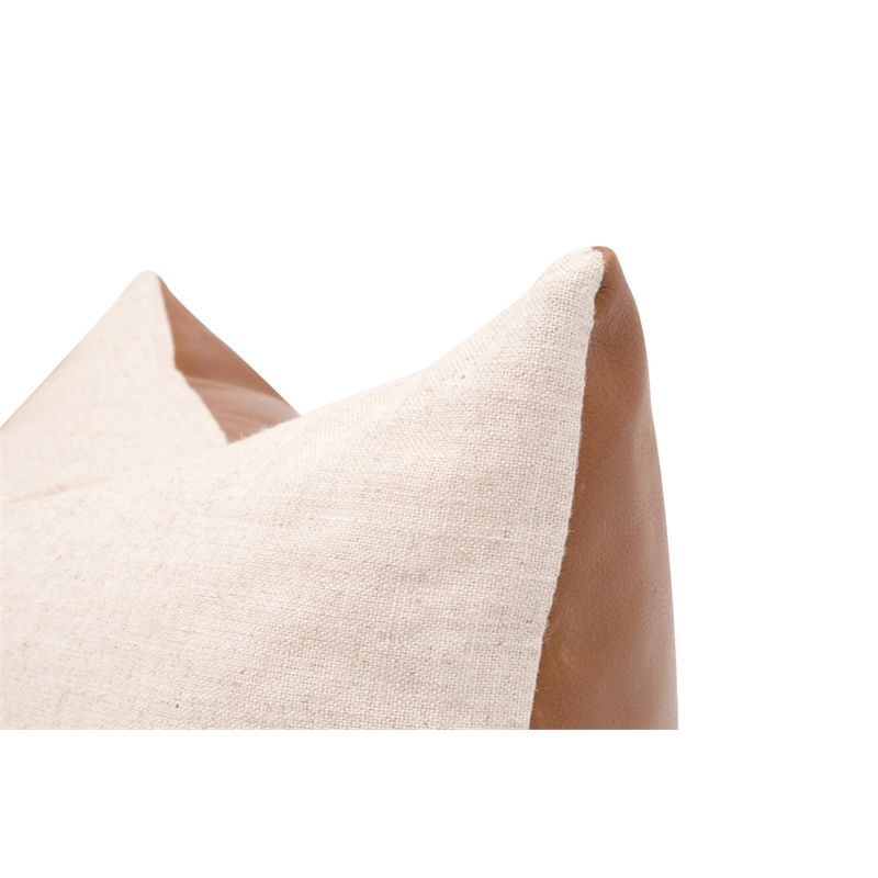 Maklaine Transitional 22x22 Leather Pillow in Brown (Set of 2)