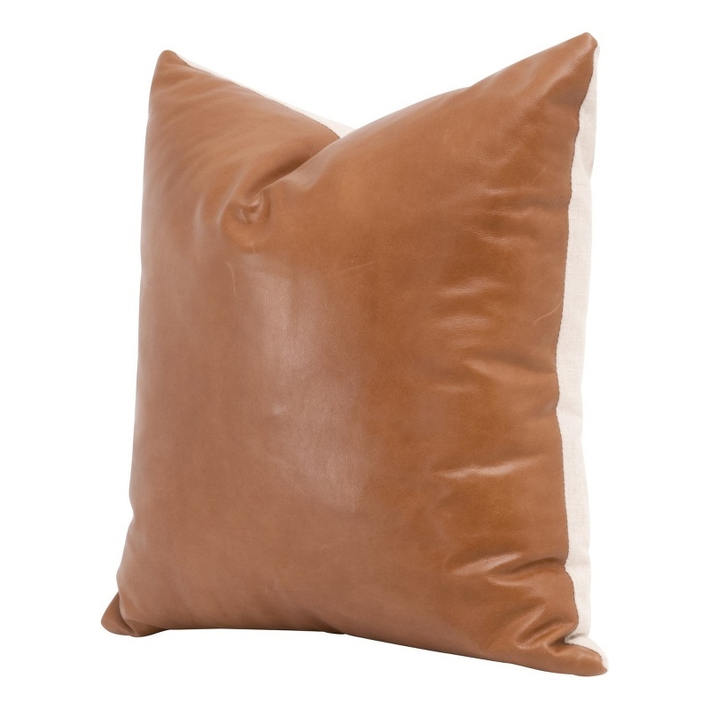 Maklaine Transitional 22x22 Leather Pillow in Brown (Set of 2)