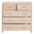 Maklaine Modern Transitional 5-Drawer Wood High Chest in Light Oak