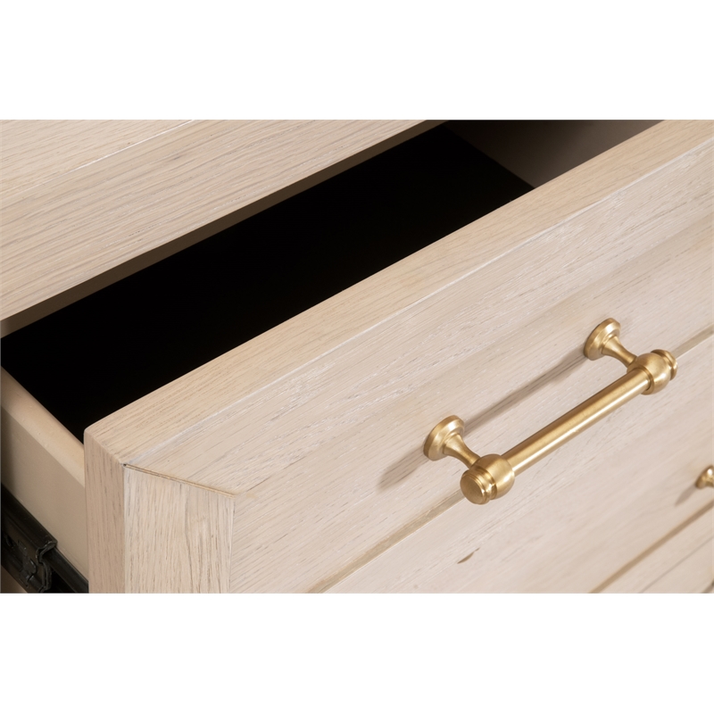 Maklaine Modern Transitional 5-Drawer Wood High Chest in Light Oak