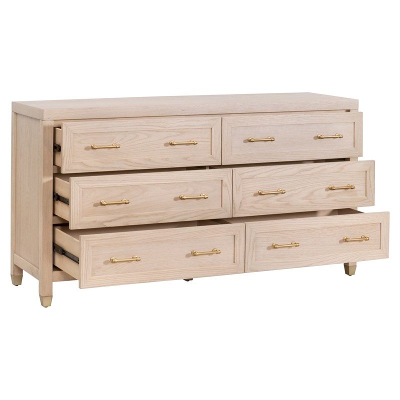 Maklaine Modern Transitional 6-Drawer Wood Double Dresser in Oak