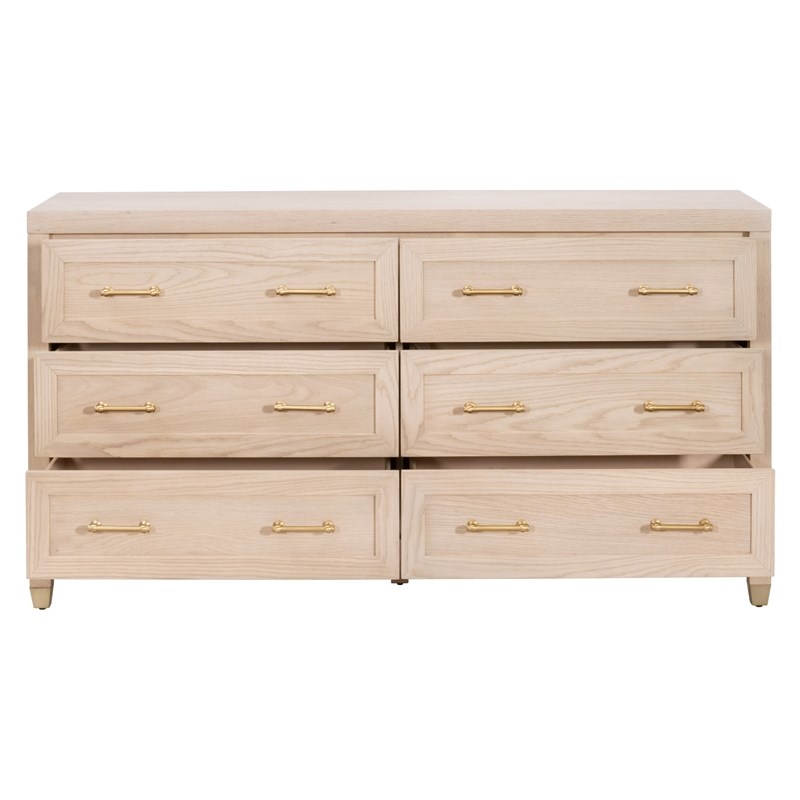 Maklaine Modern Transitional 6-Drawer Wood Double Dresser in Oak