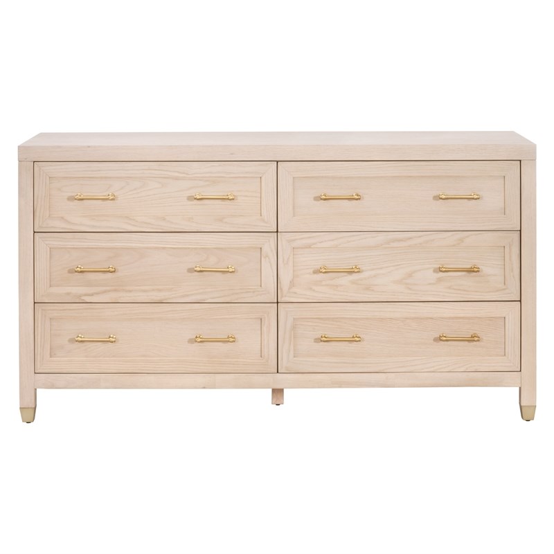 Maklaine Modern Transitional 6-Drawer Wood Double Dresser in Oak